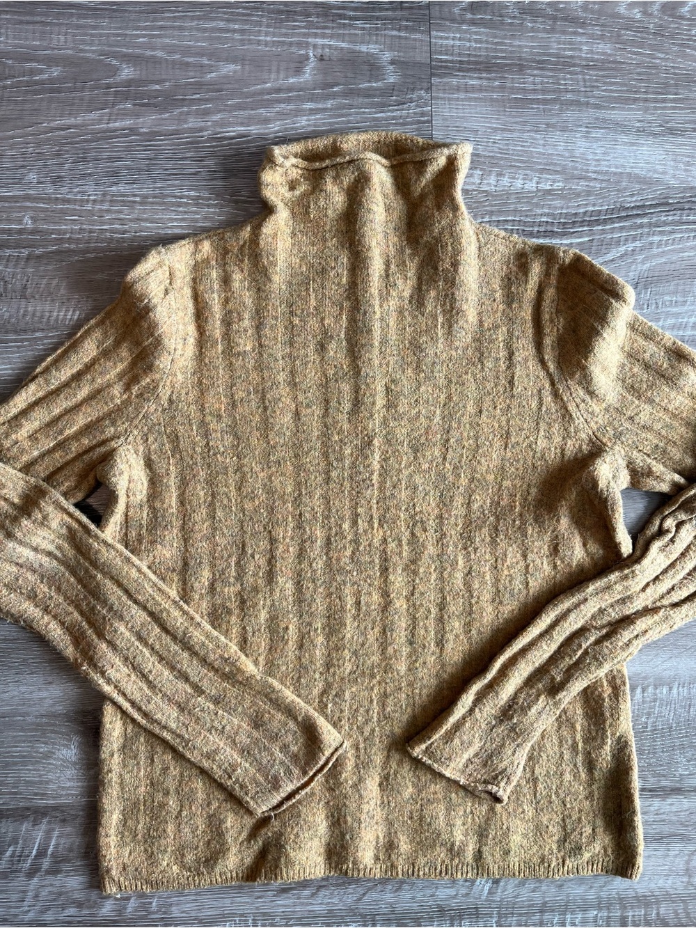 Madewell Mustard Mock Neck Ribbed Sweater Womens Small Merino Wool Alpaca Blend